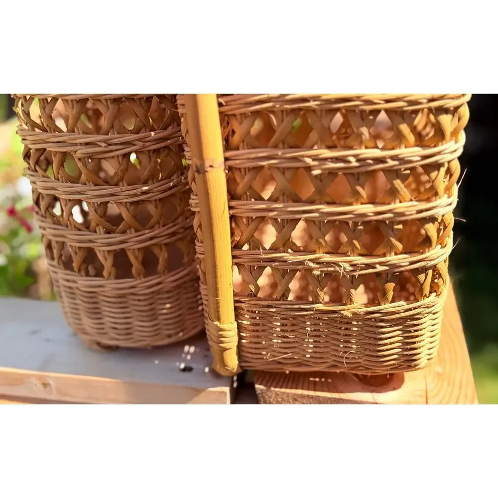 Vintage Wicker Wine Picnic Basket Caddy | Dual Bottle Holder & Lidded Storage